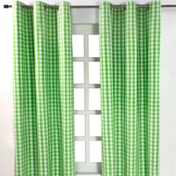 Homescapes Cotton Block Check Gingham Eyelet Curtains - 137 x 182 cm Green Green