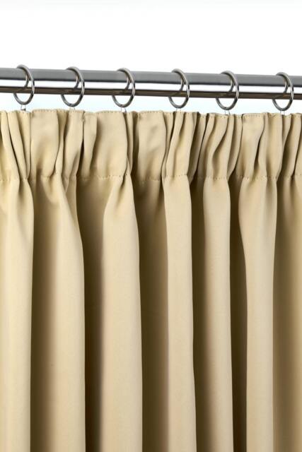 Essential Woven Thermal Blackout Pencil Pleat Curtains 228cm x 228cm Beige Cream Beige
