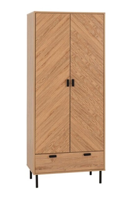 Leon 2 Door 1 Drawer Wardrobe - L47 x W80 x H190.5 cm - Medium Oak Effect Brown