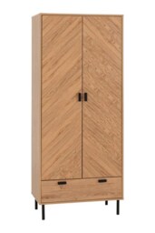 Leon 2 Door 1 Drawer Wardrobe - L47 x W80 x H190.5 cm - Medium Oak Effect Brown
