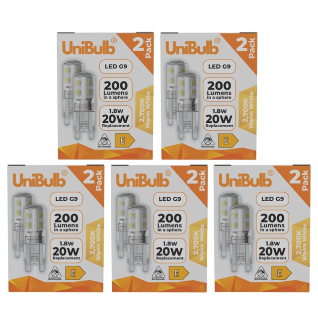 UniBulb LED G9 200lm 1.8W (Replaces 20W) 2700K (Warm White) Capsule Light Bulb - Pack of 10