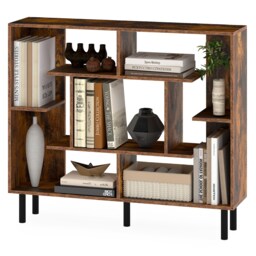 COSTWAY Open Bookshelf Modern Geometric Bookcase Brown