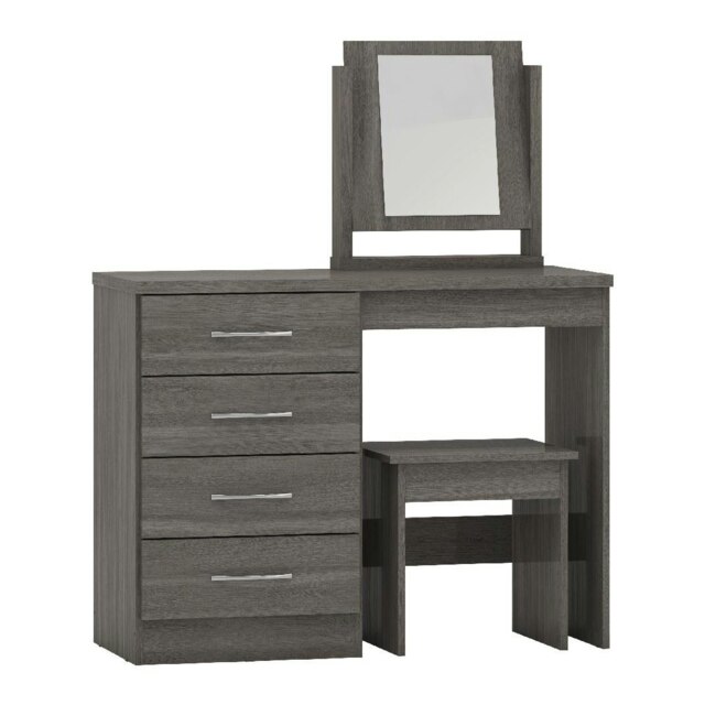 Nevada 4 Drawer Dressing Table Set Black Black Wood Grain