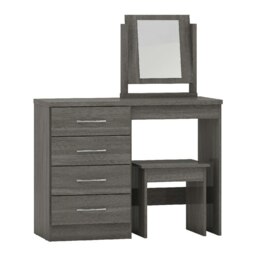 Nevada 4 Drawer Dressing Table Set Black Black Wood Grain