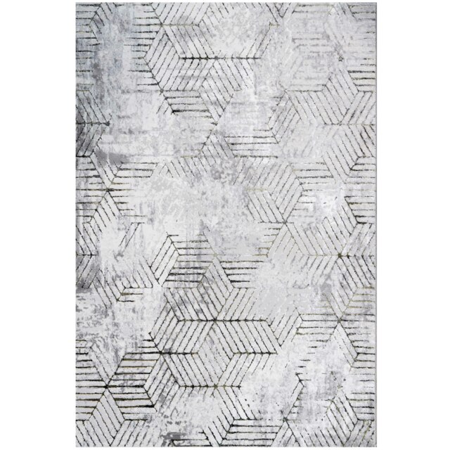 KUKOON Grey Gold Distressed Abstract Geometric Area Rug 80cm x 150cm Grey