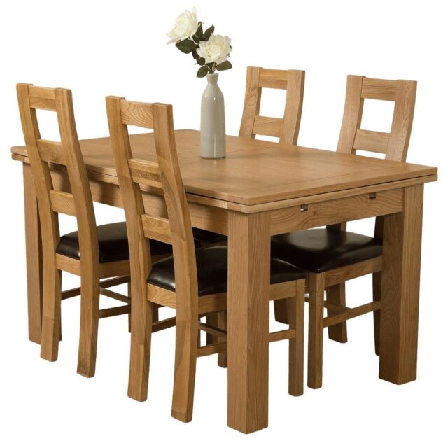 Richmond 140-220cm Oak Extending Dining Table and 4 Yale Chairs Brown Brown