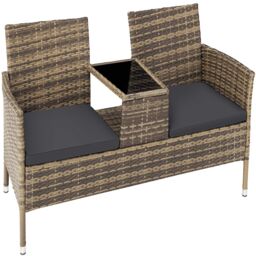 Garden Bench Narbonne - 2-seater with table, weather-resistant polyrattan Cream nature/dark grey One Size 1