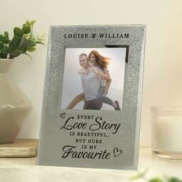 Personalised Love Story 4x4 Glitter Glass Photo Frame Silver One Size