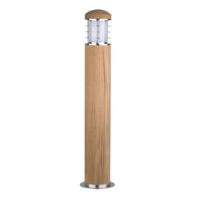 Poole 1 Light Outdoor Bollard Light Stainless Steel, Teak IP55, E27