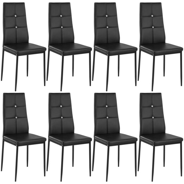 Dining Chair Set - high backrest, slim steel legs & rhinestone highlights Black black 8