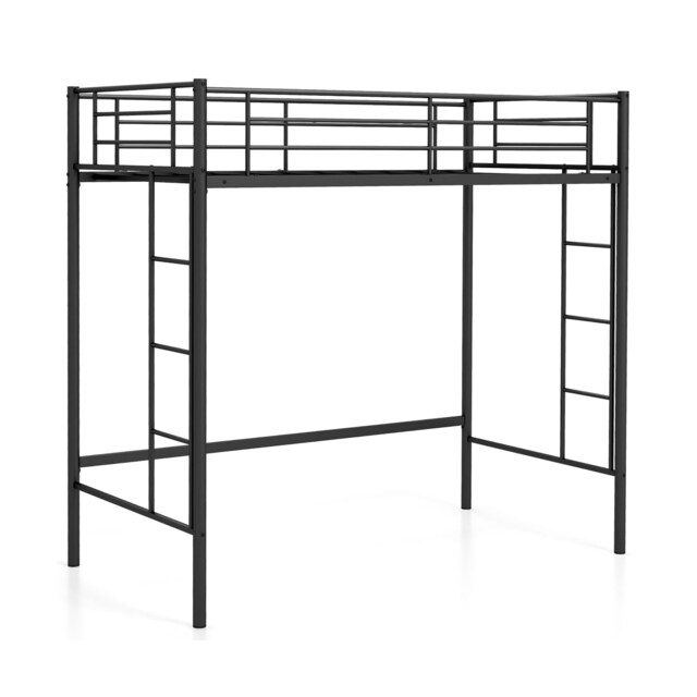 COSTWAY Metal Loft Bed Space-saving Loft Bed Frame with 2 Ladders-Black