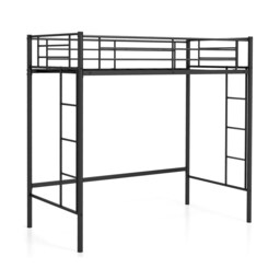 COSTWAY Metal Loft Bed Space-saving Loft Bed Frame with 2 Ladders-Black