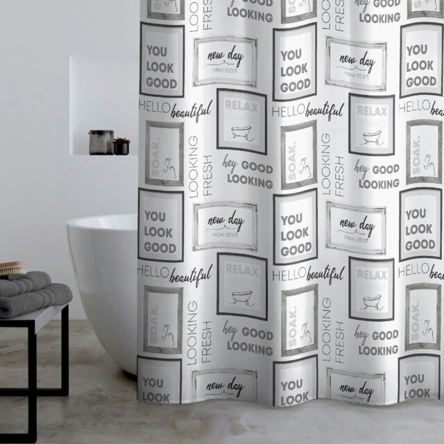 Catherine Lansfield Relax and Unwind 180x180cm Shower Curtain Grey / Black Grey Grey / Black One Size