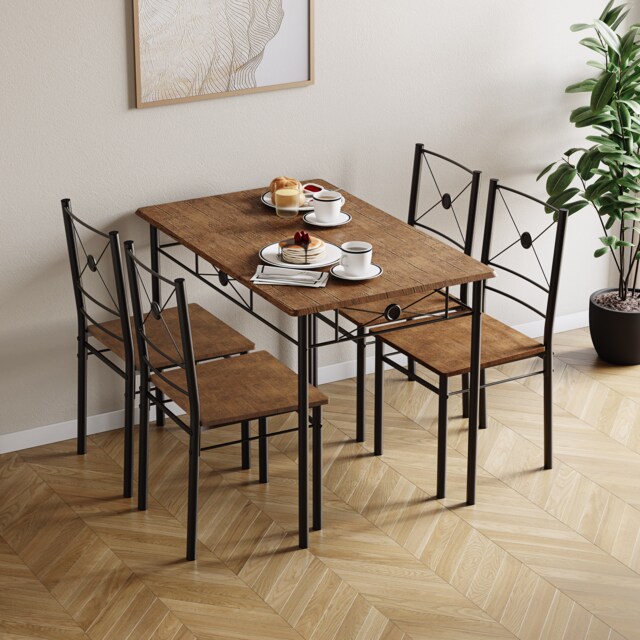 Vida Designs Roslyn 4 Seater Dining Set 5 Piece Table & Chairs, Dark Wood