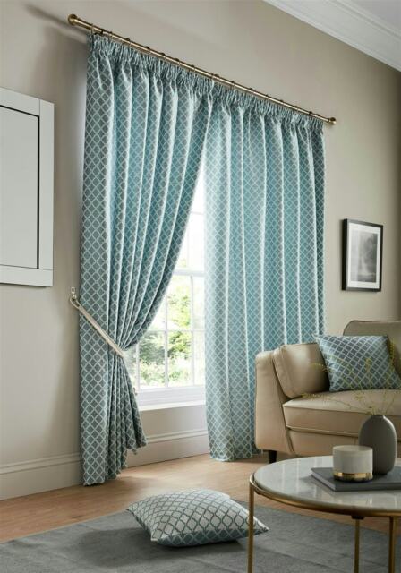 Wold Pencil Pleat Taped Top Lined Curtains - 117cm x 183cm - Teal