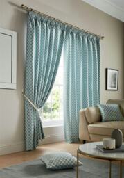 Wold Pencil Pleat Taped Top Lined Curtains - 117cm x 183cm - Teal