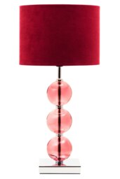 Orsina Burgundy Suede Effect Shade Table Lamp, Chrome Base with Three Burgundy Glass Orb Details, 40W E14 Bulb