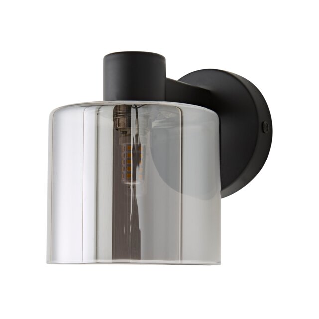 ValueLights Demi Matte Black and Smoked Glass Wall Light and Bulb Black