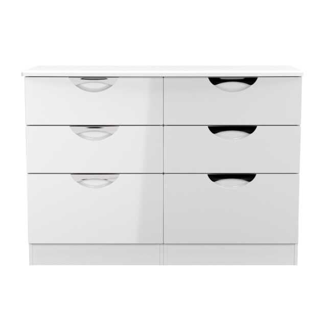 Holborn 6 Drawer Wide Chest of Drawers in White Gloss & White (Ready Assembled) White White Gloss & White