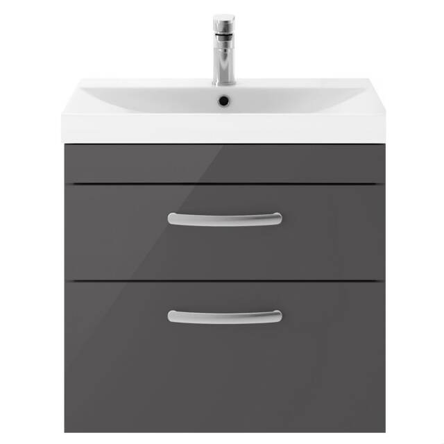 Balterley Millwich Contemporary 2 Drawer Wall Hung Vanity Unit with Thin Edge Basin, Gloss Grey, 600mm