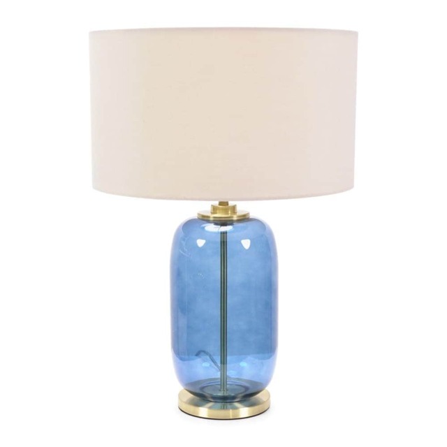 ValueLights Leigh Navy Blue and Gold Table Lamp Cream Shade