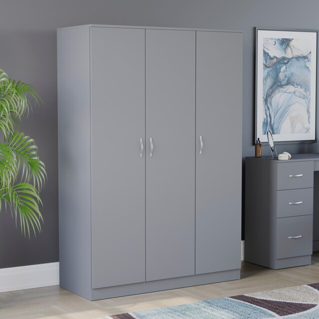 Vida Designs Riano 3 Door Wardrobe With Shelf & Clothes Rail, Grey