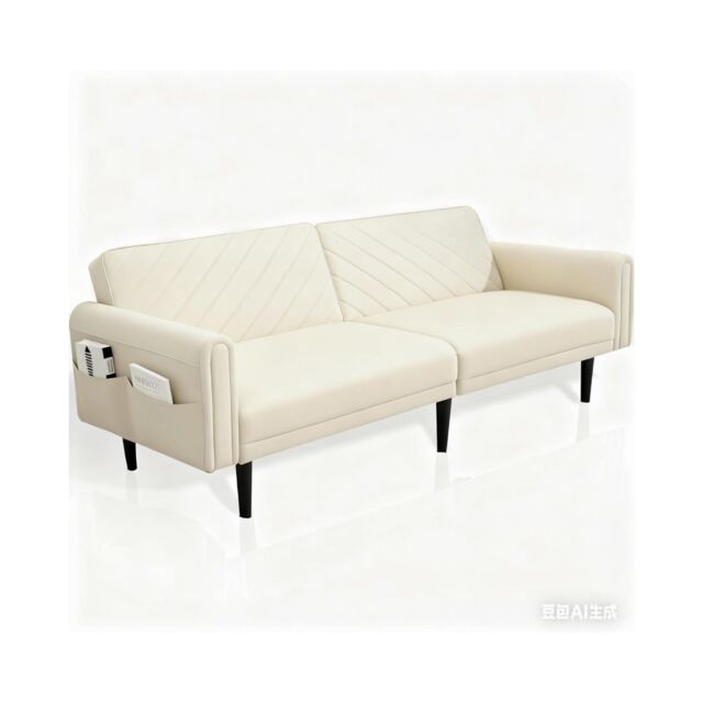 Alivio 3-in-1 Convertible Velvet Sofa Bed, Modular Cream Sleeper Couch with Side Storage & Detachable Arms Cream 1