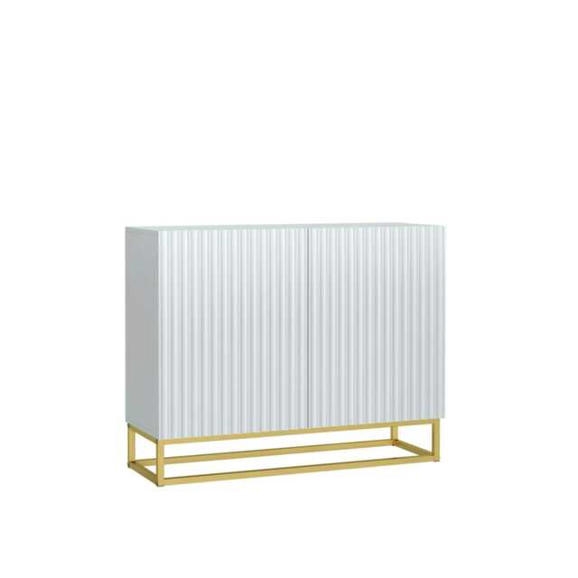 White Sideboard 100cm Fluted Doors Gold Frame Modern Storage Cabinet Multi