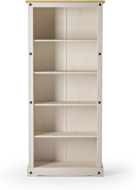 Corona Tall Large White Bookcase Solid Pine Wood