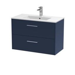 Balterley Winshill Contemporary 2 Drawer Wall Hung Vanity Unit with Minimalist Basin, Dark Blue, 800mm