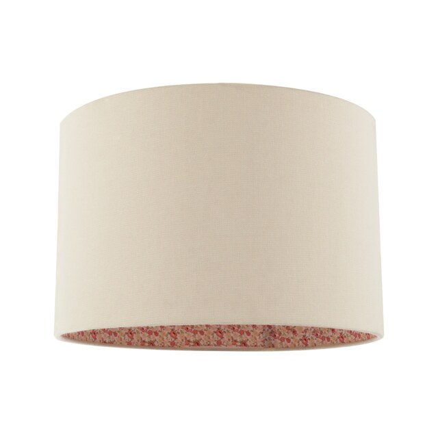 Cream Linen Lamp Shade with Inner Pink and Red Floral Fabric Lining Cream Cream 1