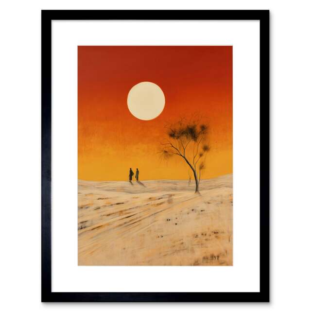 "Desert Landscape Sunset Sun Painting Windswept Dunes 9x7"" Black Framed Wall Art Print"