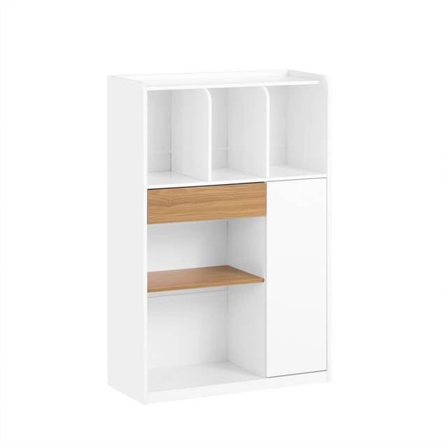 "SoBuy Home Office Bookcase with Drawer & Door, White/Natural Wood, 28"" x 11.8"" x 43.3"", 25.05 kg - STR11-WN"