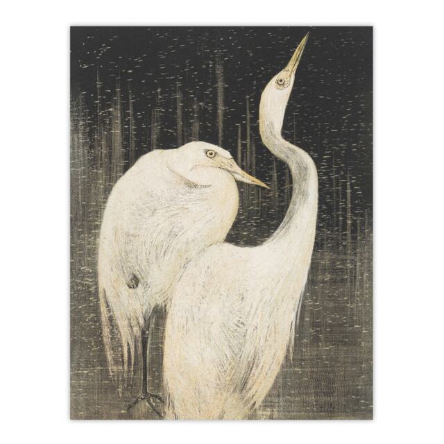"Two Egrets in the Snow Vintage Wall Art Print van Hoytema 24x32"""