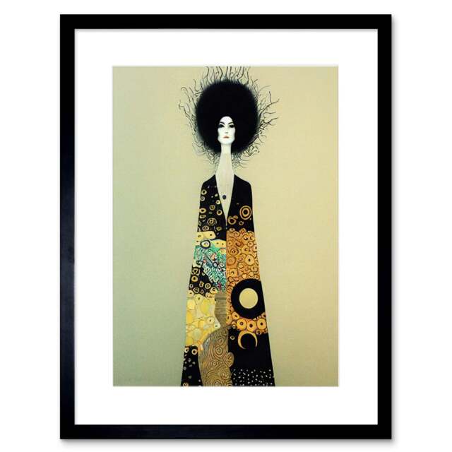 "Portrait of Beautiful Woman Gustav Klimt Style Dress 9x7"" Black Framed Wall Art Print"