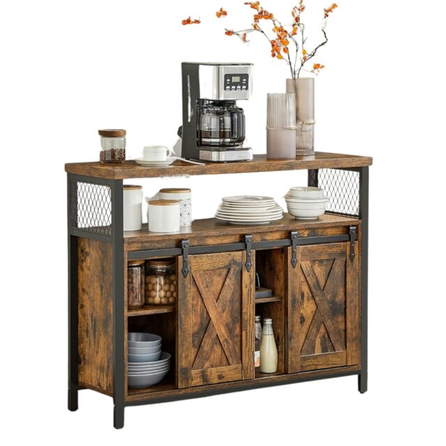 Multipurpose Kitchen Sideboard Cabinet With Sliding Barn Doors Rustic Brown Brown