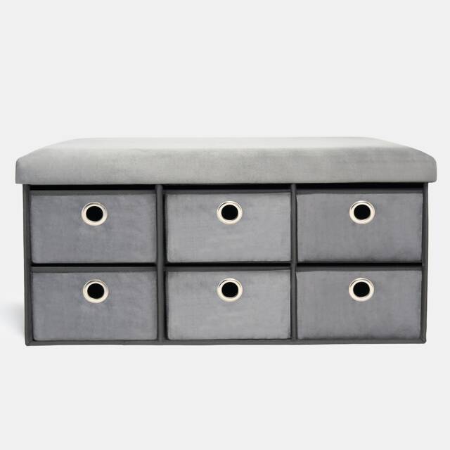 OHS 6 Drawer Soft Matte Velvet Home Hallway Bedroom Shoe Storage Cube Organiser Ottoman Chest Unit Grey Charcoal