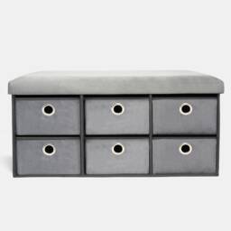 OHS 6 Drawer Soft Matte Velvet Home Hallway Bedroom Shoe Storage Cube Organiser Ottoman Chest Unit Grey Charcoal