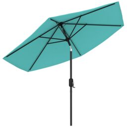 Outsunny 2.6M Garden Parasol Umbrella with Aluminium Pole, Tilt, Turquoise Blue Turquoise Dia. 264 x 238H cm