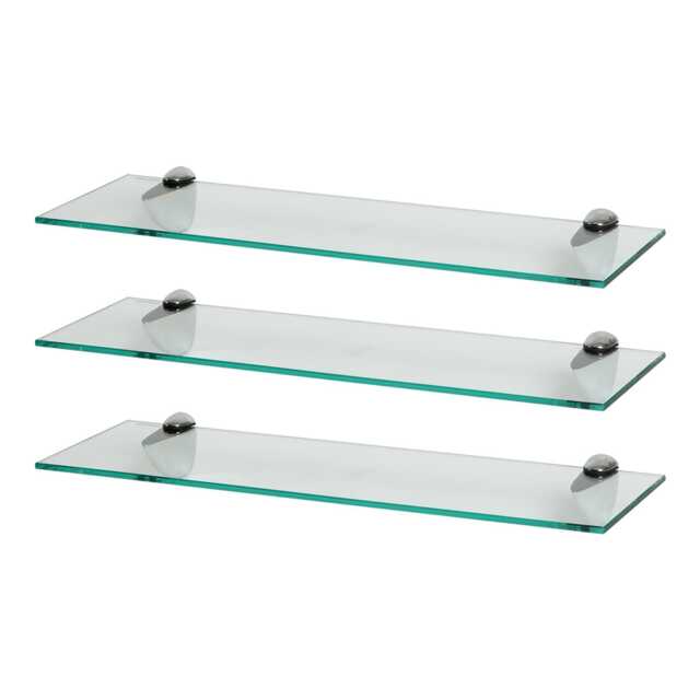 Harbour Housewares Floating Glass Shelf - 60cm - Metallic Brackets - Bathroom Shower Storage Vanity Display Unit Shelf Silver Chrome 3