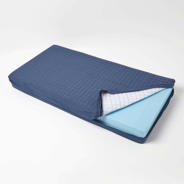 Homescapes Navy Quilted Cotton 2 Seater Orthopaedic Booster Cushion Cover Blue Navy 100 x 50 x 10 cm