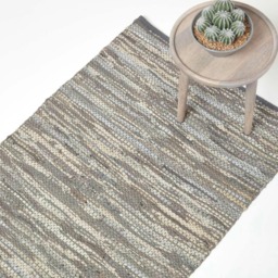 Homescapes Denver Leather Woven Rug Grey - 150 x 240 cm Grey Grey