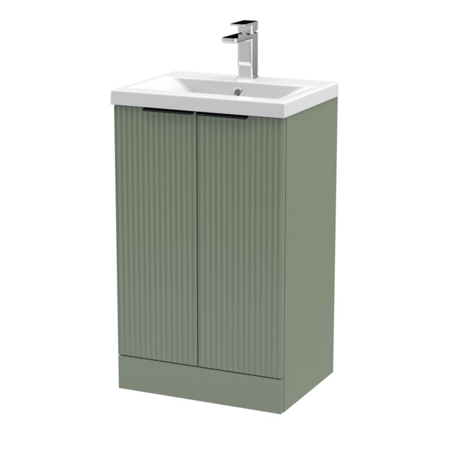 Balterley Fluted Floor Standing Vanity with Basin, 2 Doors & Handles Green Satin Green