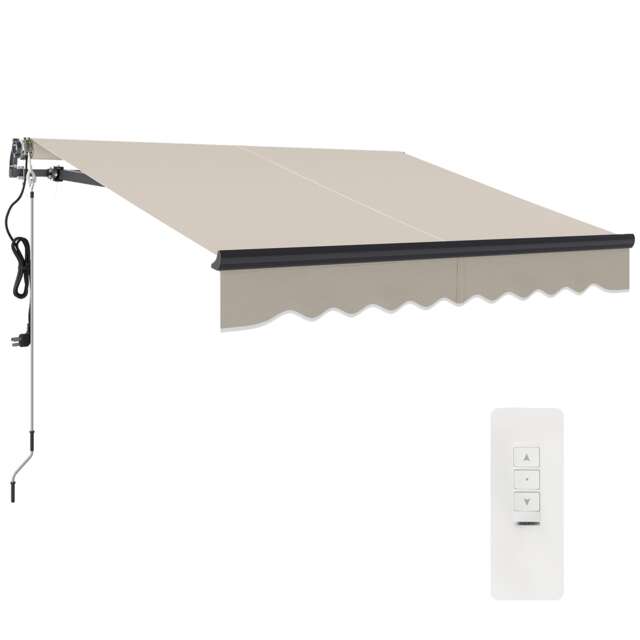Outsunny 2.5 x 2m Electric Retractable Awning w/ Aluminium Frame Beige White 1