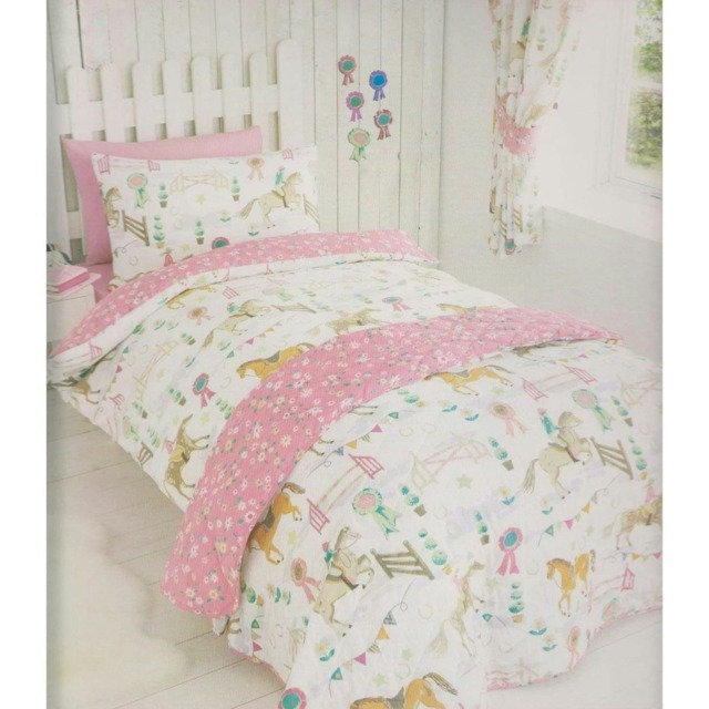 Portfolio Home Horseshow Horses Girls Pink Bed Linen Bedding Duvet Cover Quilt Set With Pillow Case Multi Single