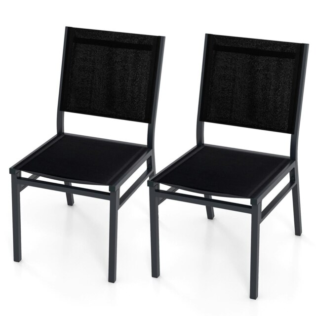 COSTWAY 2Pcs Outdoor Dining Chairs Patio Armless Chair Black