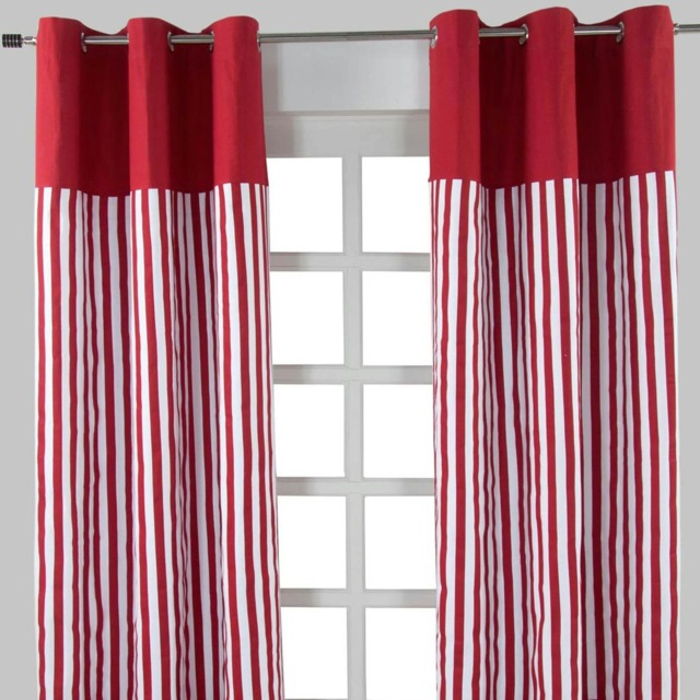 Homescapes Thick Stripe Ready Made Eyelet Curtain Pair - 137 x 228 cm Drop Red Red