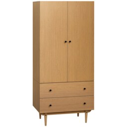 HOMCOM 2 Door Wardrobe with 2 Drawers, Hanging Rail, Anti-tipping Design for Bedroom Clothes Storage Organiser, Natural Wood Colour