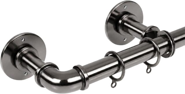 Lister Cartwright 25mm Black Nickle Industrial Pipe Extendable Curtain Pole Heavy Duty Metal Curtain Rod with Rings(120-210 cm)