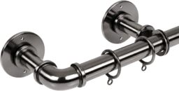 Lister Cartwright 25mm Black Nickle Industrial Pipe Extendable Curtain Pole Heavy Duty Metal Curtain Rod with Rings(120-210 cm)